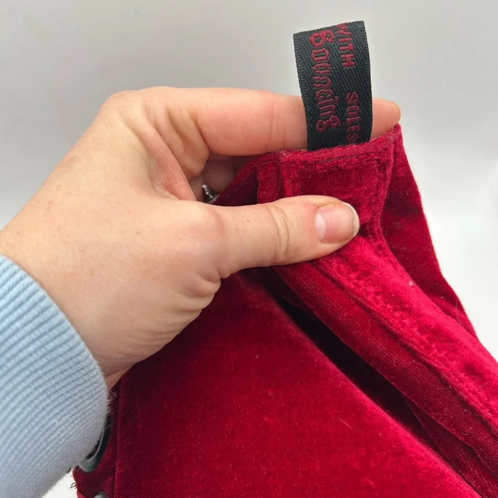 RARE Dr Martens red velvet  20 eye tall knee high zip Combat boots Men10 Women11 - Picture 13 of 16